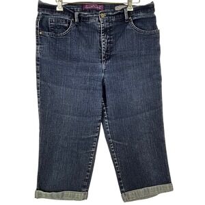 Gloria Vanderbilt Amanda Capri Jeans Women 14 Dark Wash Stretch Cuffed Denim